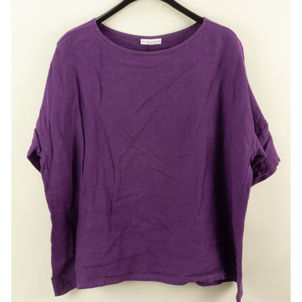 Bryn Walker 100% Linen Tunic Top Boat Neck Short Sleeve Purple Women's XL USA